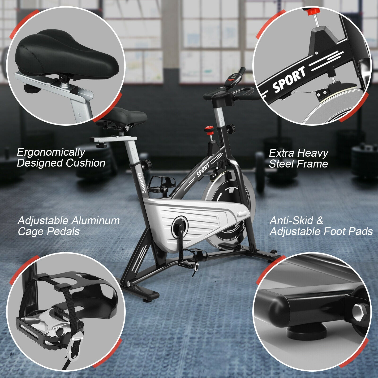 30Lbs Fixed Training Bicycle with Monitor for Gym and Home, Black Exercise Bikes at Gallery Canada