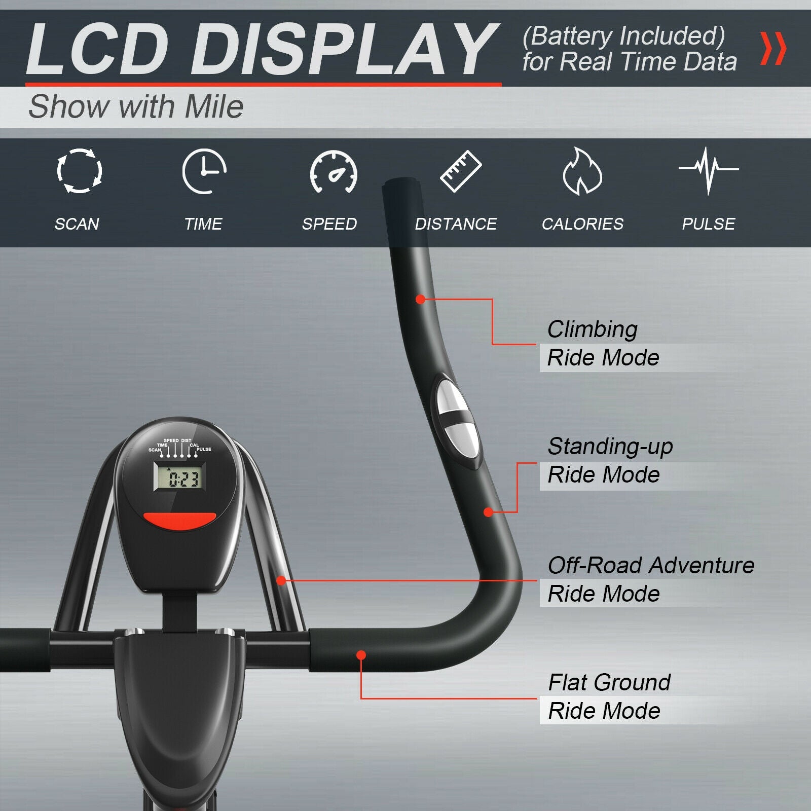 30Lbs Fixed Training Bicycle with Monitor for Gym and Home, Black Exercise Bikes at Gallery Canada