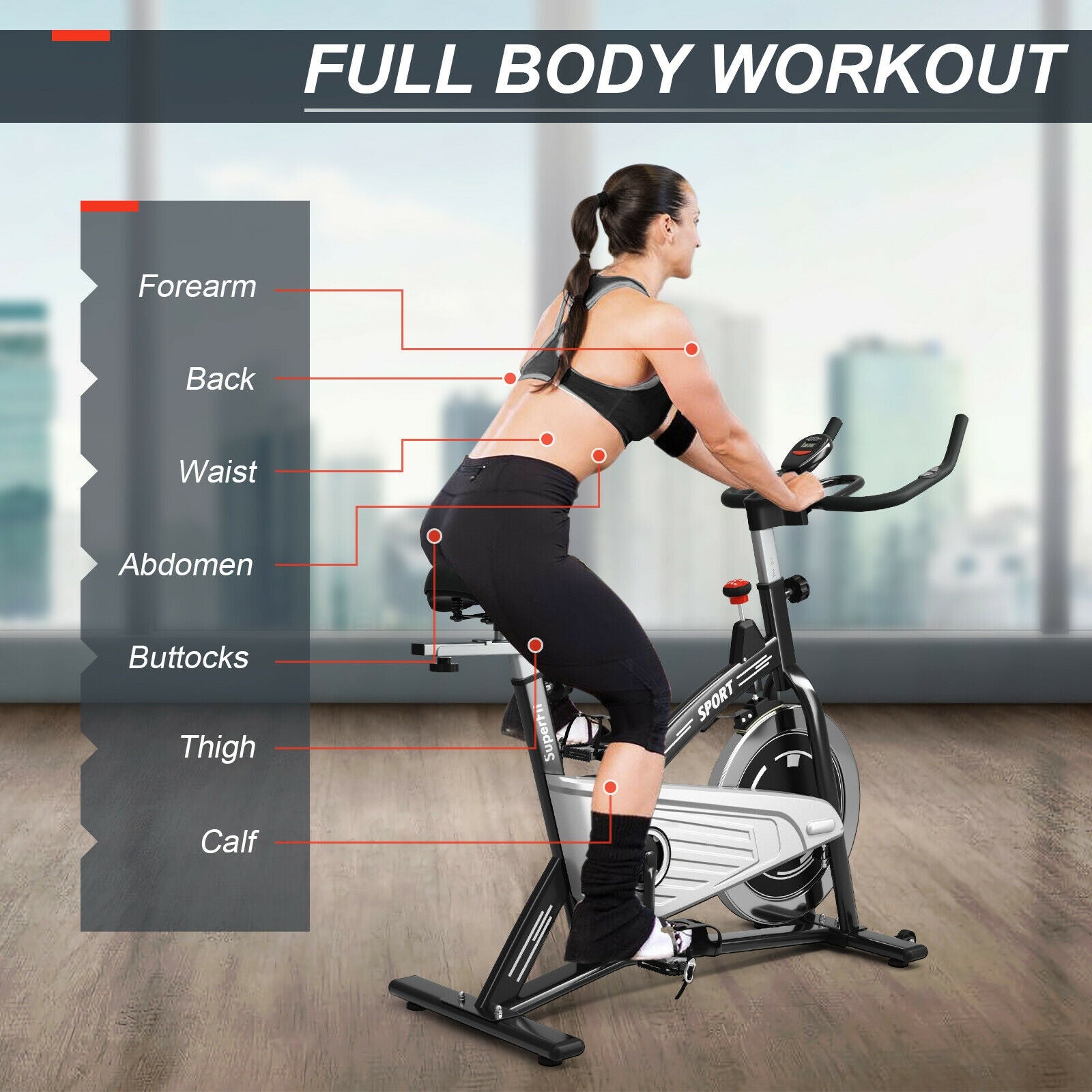 30Lbs Fixed Training Bicycle with Monitor for Gym and Home, Black Exercise Bikes at Gallery Canada