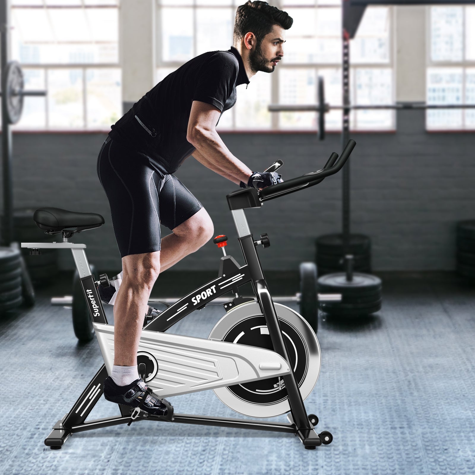 30Lbs Fixed Training Bicycle with Monitor for Gym and Home, Black Exercise Bikes at Gallery Canada