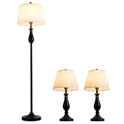 3 Pieces Brushed Nickel Lamp Set, Black Table & Floor Lamps   at Gallery Canada