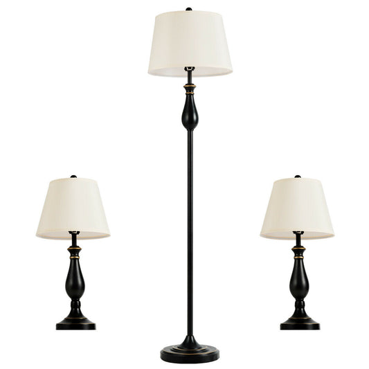 3 Pieces Brushed Nickel Lamp Set, Black Table & Floor Lamps Black  at Gallery Canada