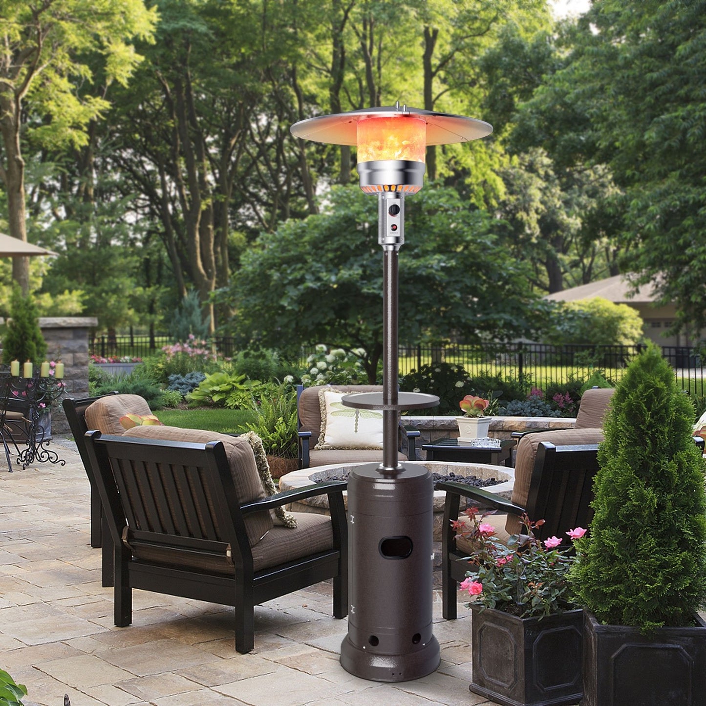 Outdoor Heater Propane Standing LP Gas Steel with Table & Wheels, Brown Patio Heaters   at Gallery Canada