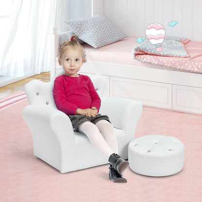 Children Upholstered Princess Sofa with Ottoman and Diamond Decoration for Boys and Girls, White Kids Chairs & Seating   at Gallery Canada