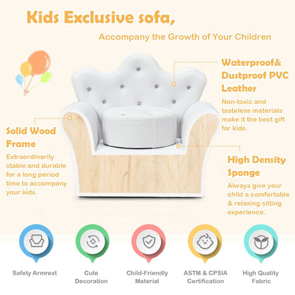 Children Upholstered Princess Sofa with Ottoman and Diamond Decoration for Boys and Girls, White Kids Chairs & Seating   at Gallery Canada