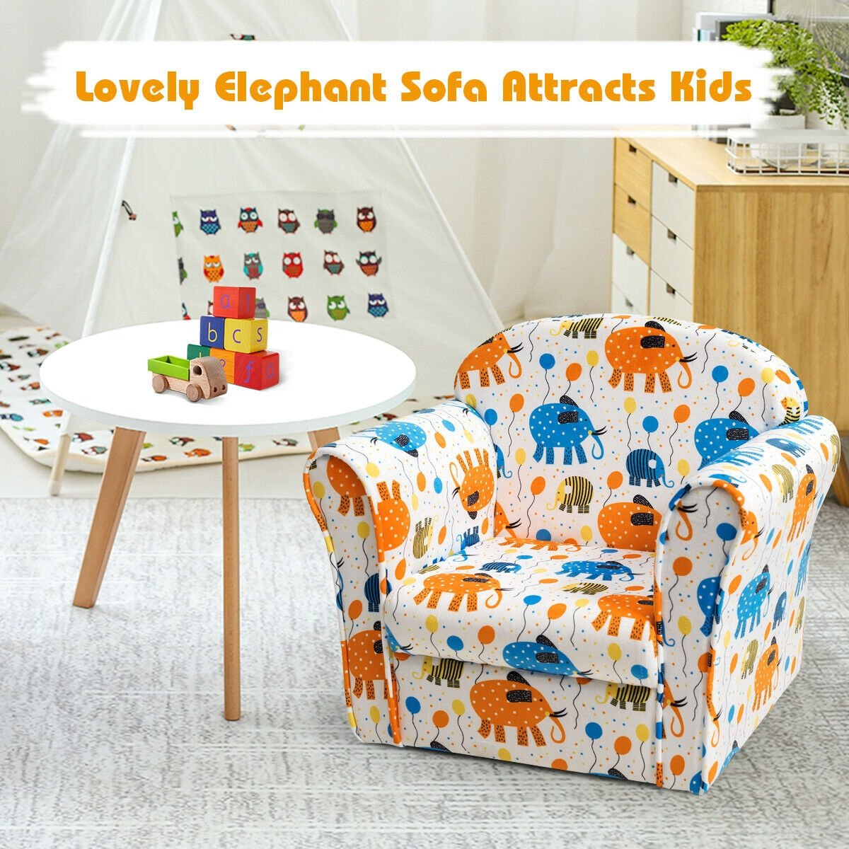 Kids Elephant Upholstered Sofa with Armrest, Multicolor Kids Chairs & Seating   at Gallery Canada