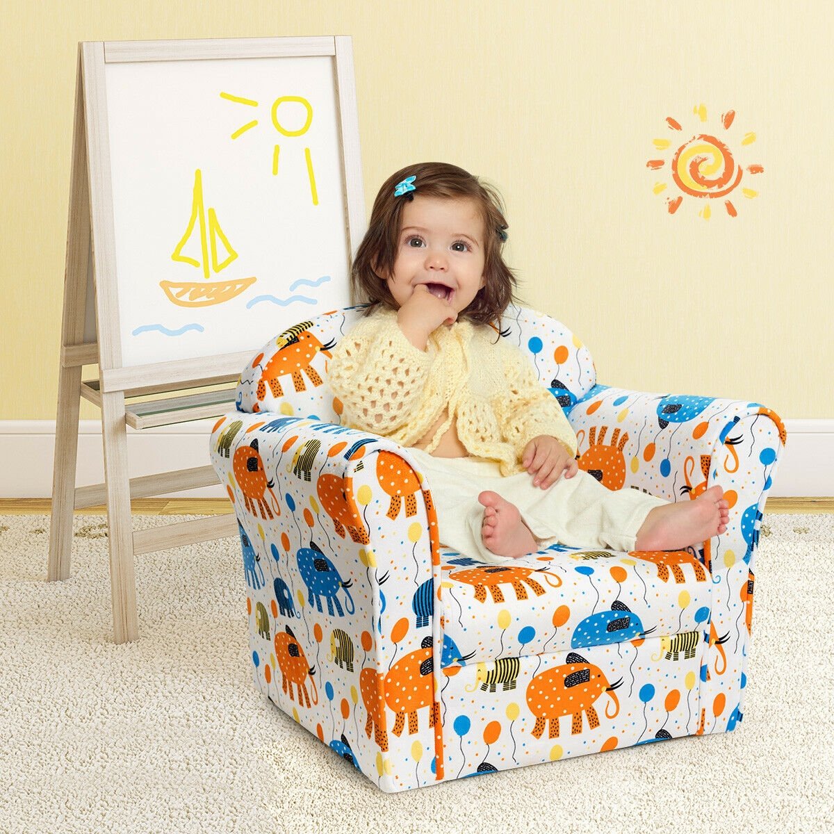 Kids Elephant Upholstered Sofa with Armrest, Multicolor Kids Chairs & Seating   at Gallery Canada