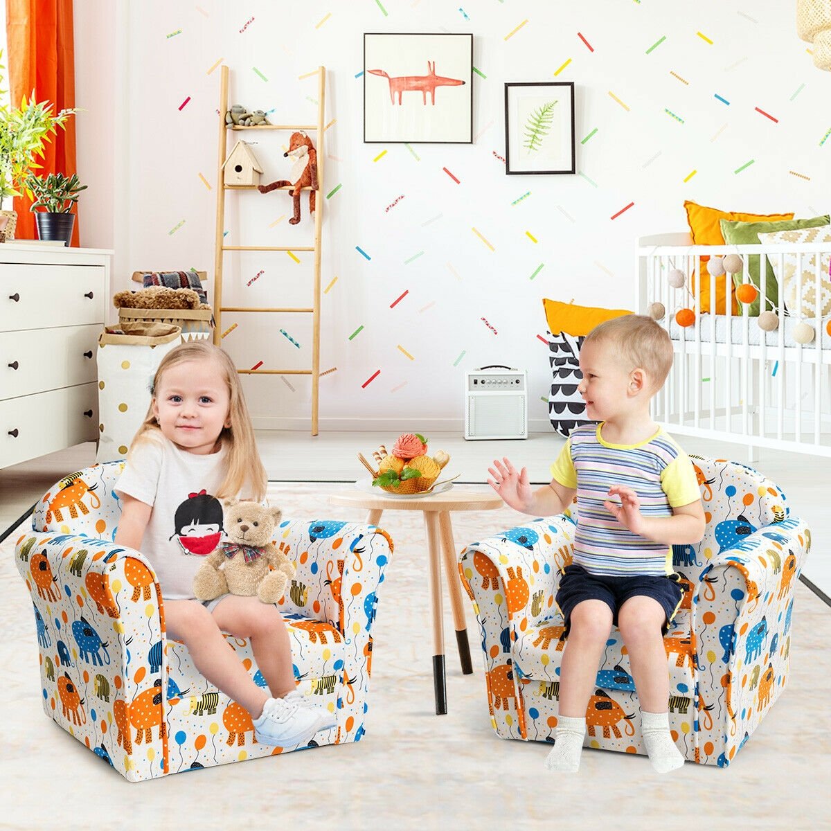 Kids Elephant Upholstered Sofa with Armrest, Multicolor Kids Chairs & Seating   at Gallery Canada