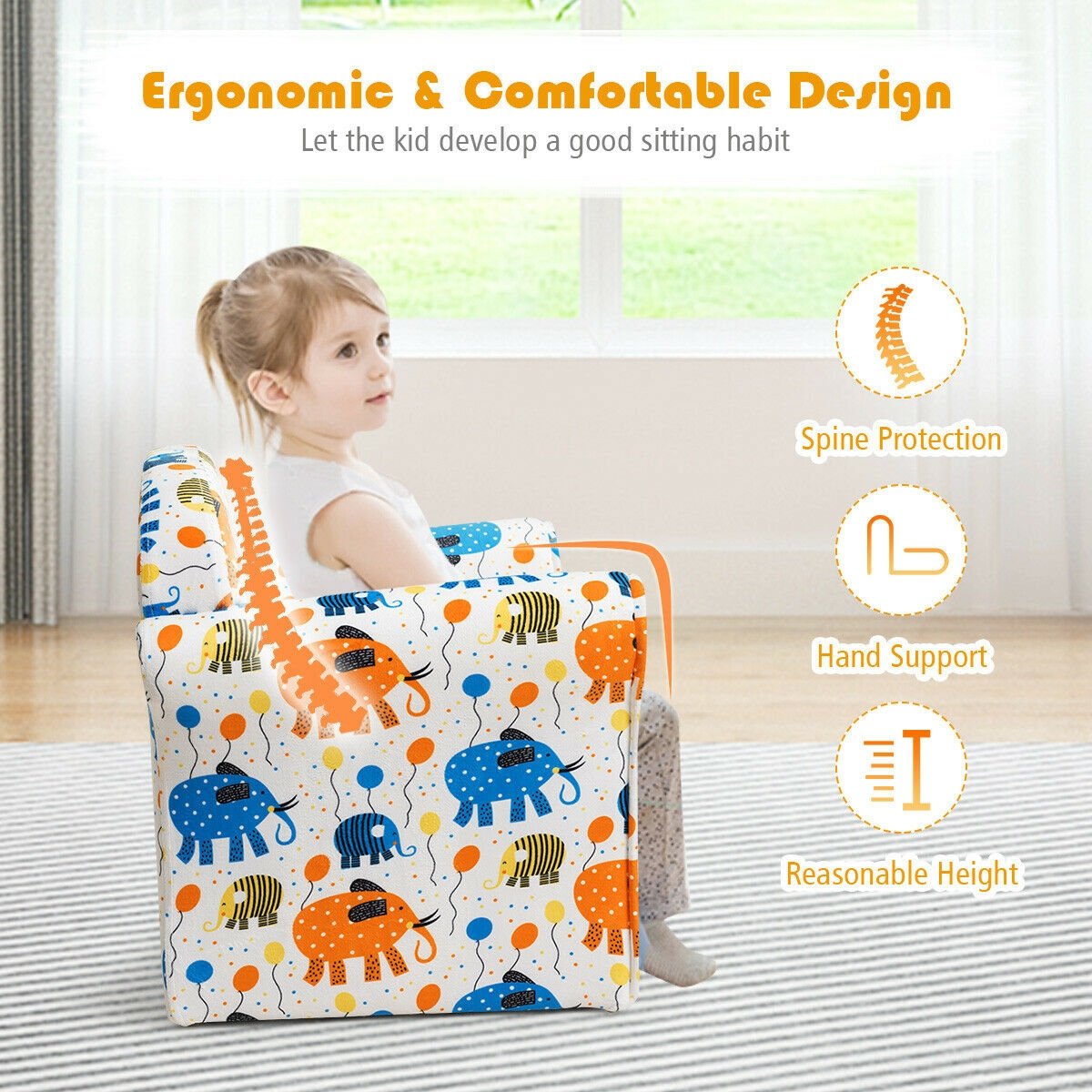 Kids Elephant Upholstered Sofa with Armrest, Multicolor Kids Chairs & Seating   at Gallery Canada