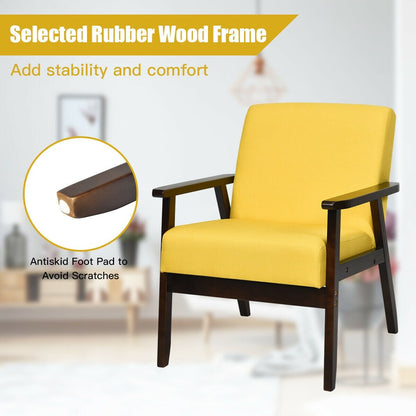 Solid Rubber Wood Fabric Accent Armchair, Yellow - Gallery Canada