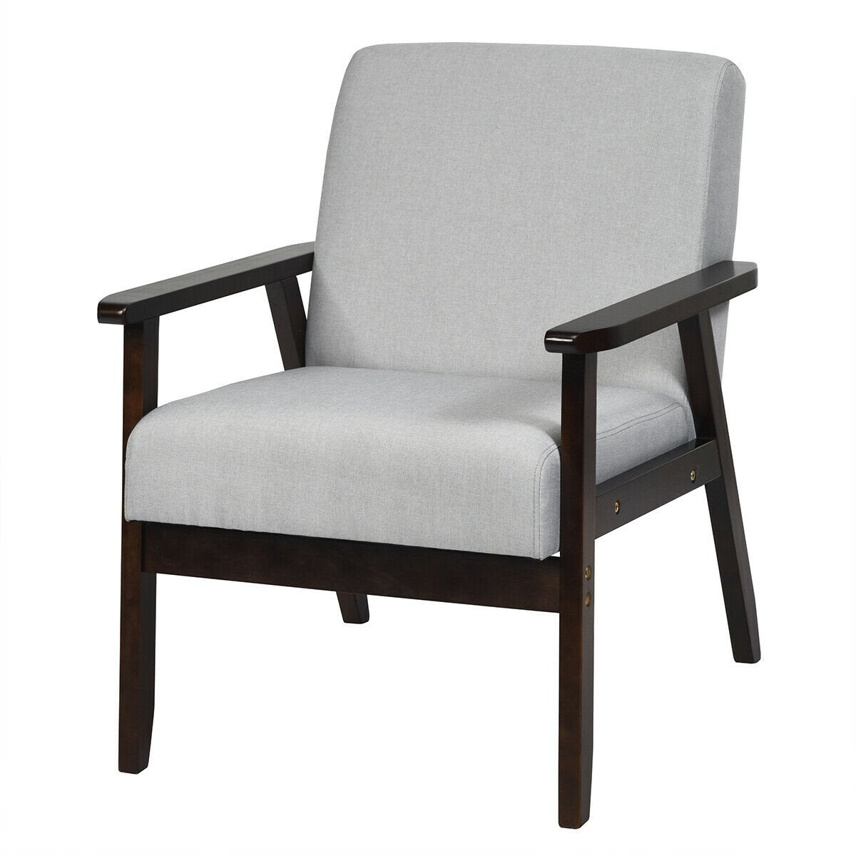 Solid Rubber Wood Fabric Accent Armchair, Light Gray Accent Chairs   at Gallery Canada