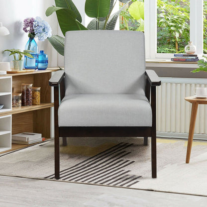 Solid Rubber Wood Fabric Accent Armchair, Light Gray Accent Chairs   at Gallery Canada