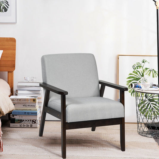 Solid Rubber Wood Fabric Accent Armchair, Light Gray Accent Chairs   at Gallery Canada