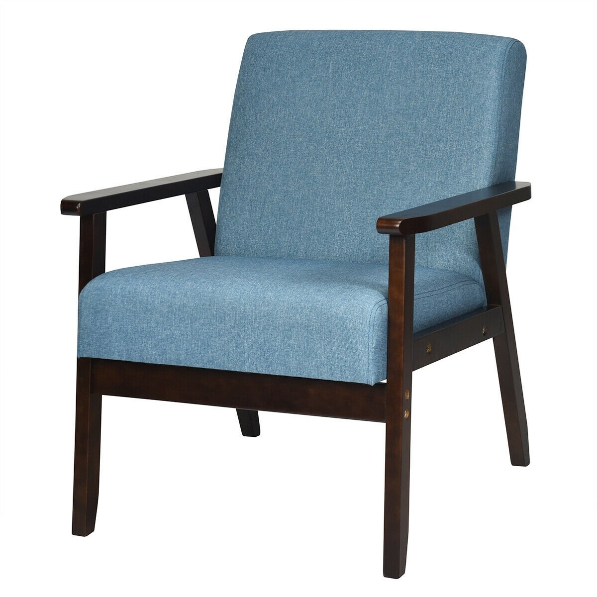 Solid Rubber Wood Fabric Accent Armchair, Blue Accent Chairs   at Gallery Canada