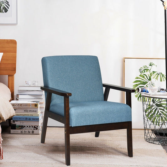 Solid Rubber Wood Fabric Accent Armchair, Blue Accent Chairs   at Gallery Canada