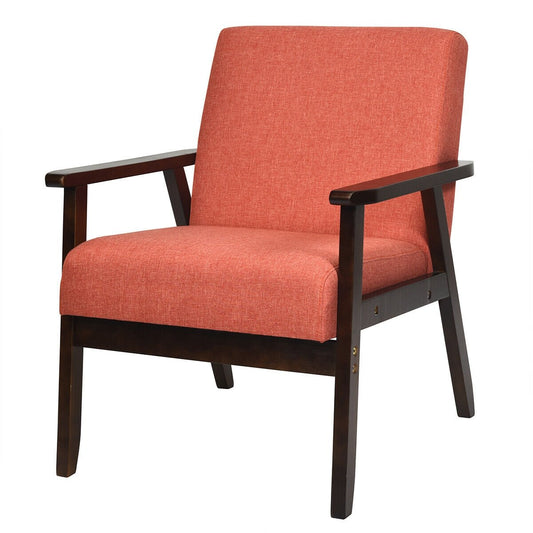 Solid Rubber Wood Fabric Accent Armchair, Orange Accent Chairs   at Gallery Canada