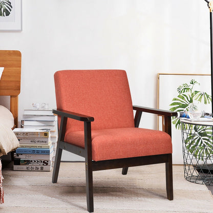 Solid Rubber Wood Fabric Accent Armchair, Orange Accent Chairs   at Gallery Canada