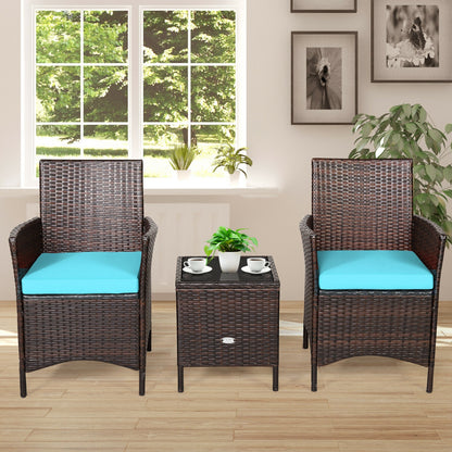 3Pcs Patio Rattan Furniture Set Cushioned Sofa and Glass Tabletop Deck, Blue Patio Conversation Sets   at Gallery Canada