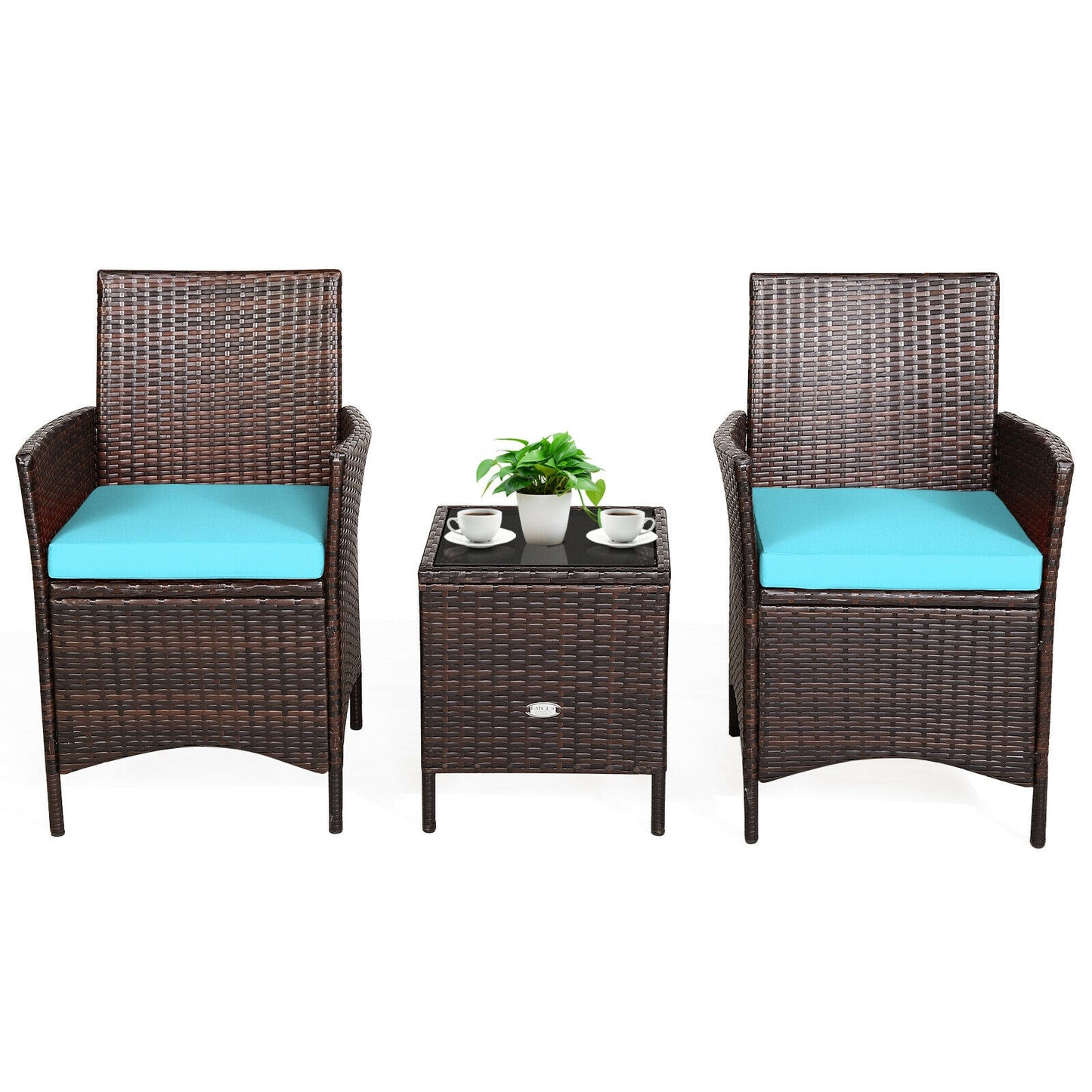 3Pcs Patio Rattan Furniture Set Cushioned Sofa and Glass Tabletop Deck, Blue Patio Conversation Sets   at Gallery Canada