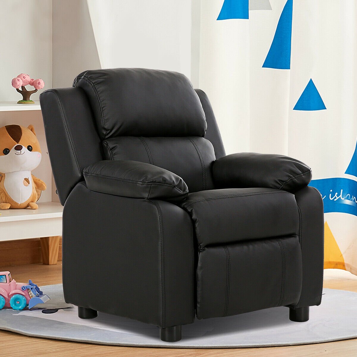 Kids Deluxe Headrest  Recliner Sofa Chair with Storage Arms, Black Kids Chairs & Seating   at Gallery Canada