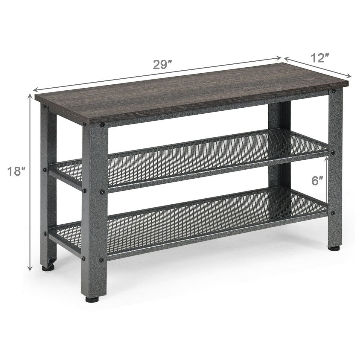 3-Tier Shoe Rack Industrial Shoe Bench with Storage Shelves, Black Shoe Racks & Storage Benches   at Gallery Canada