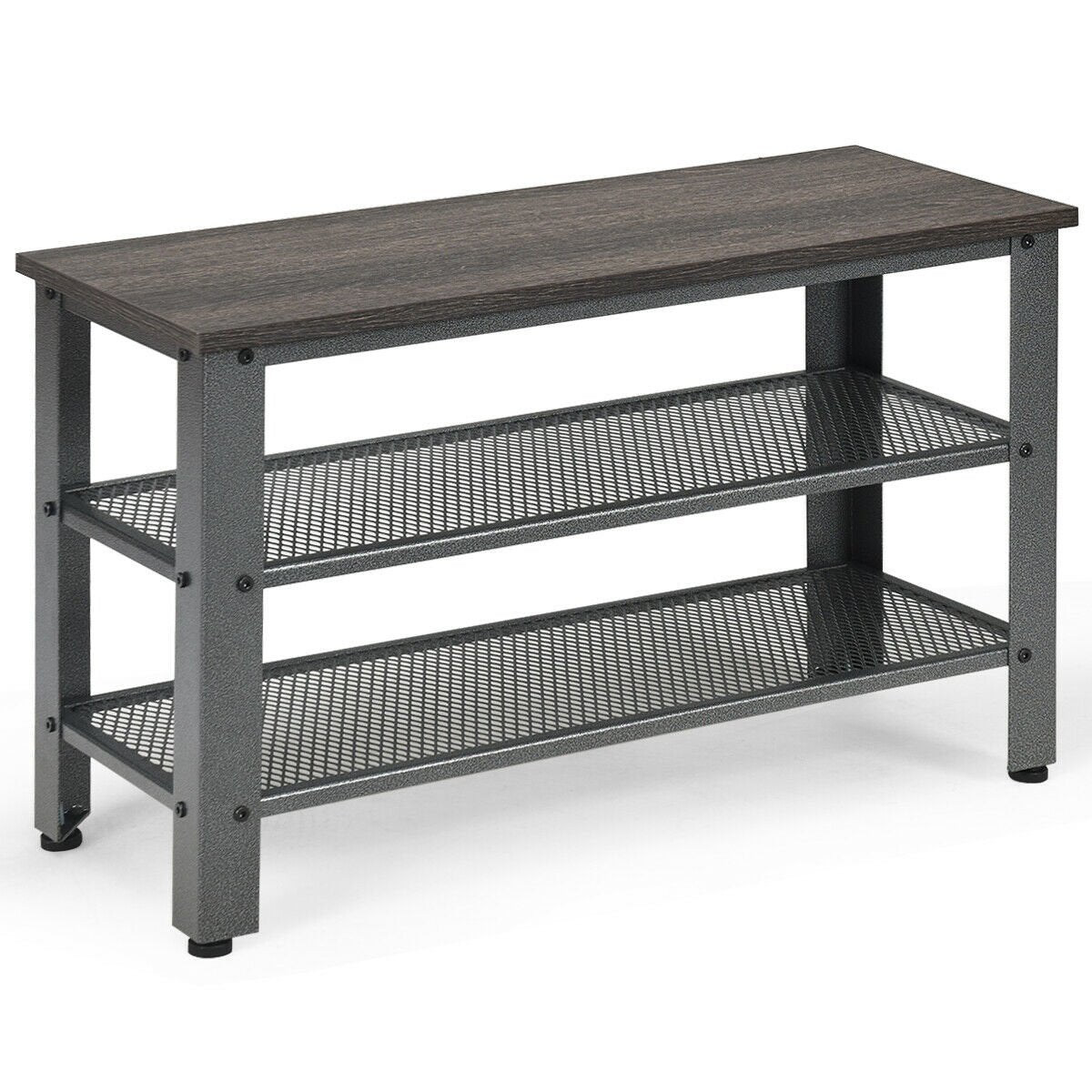 3-Tier Shoe Rack Industrial Shoe Bench with Storage Shelves, Black Shoe Racks & Storage Benches   at Gallery Canada