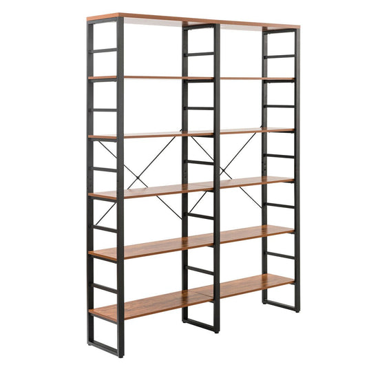 80.7 Inch Double Wide 6-Shelf Bookcase Industrial Metal Storage Shelf, Black - Gallery Canada