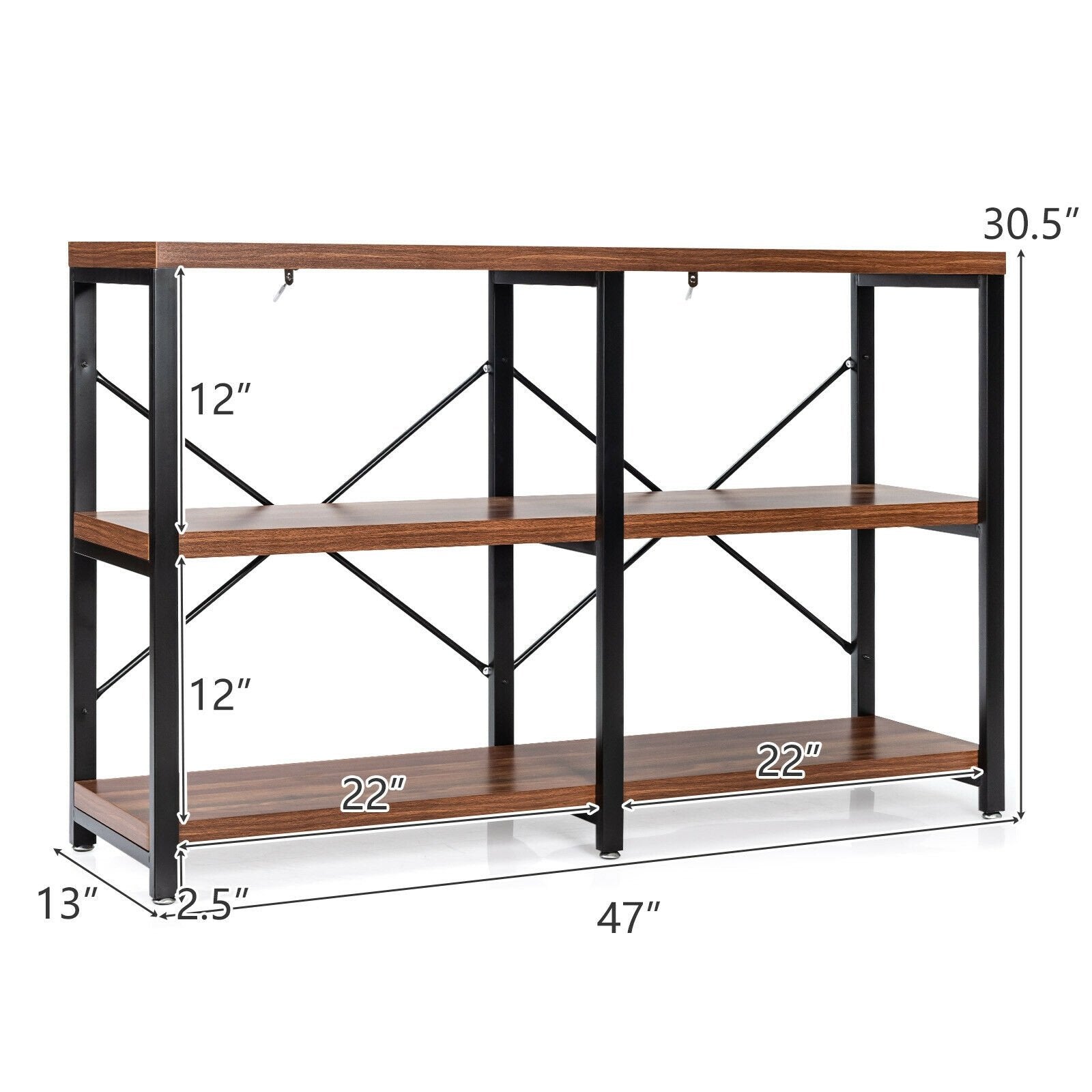 3 Tier 47 Inch Console Metal Frame Sofa Table, Rustic Brown Console Tables   at Gallery Canada