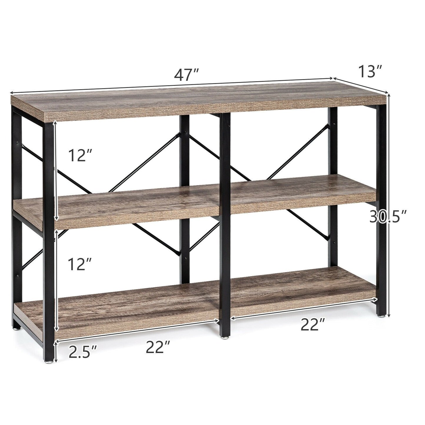 3 Tier 47 Inch Console Metal Frame Sofa Table, Natural - Gallery Canada
