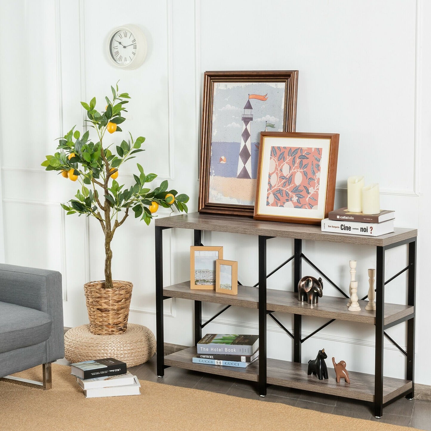 3 Tier 47 Inch Console Metal Frame Sofa Table, Natural Console Tables   at Gallery Canada