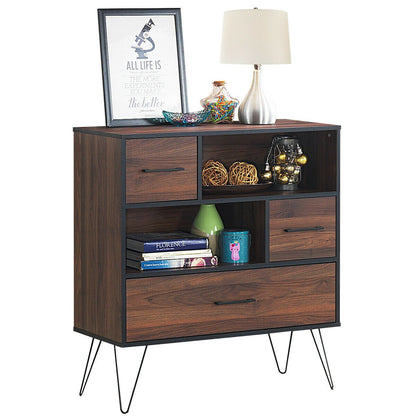 3-Tier Wood Storage Cabinet with Drawers and 4 Metal Legs, Walnut Cabinets & Chests   at Gallery Canada