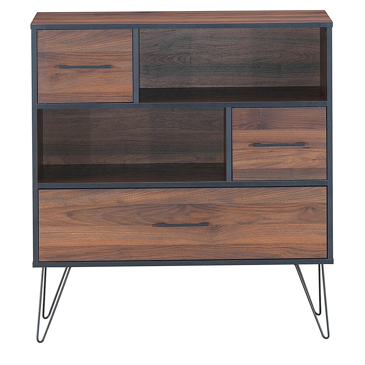 3-Tier Wood Storage Cabinet with Drawers and 4 Metal Legs, Walnut Cabinets & Chests   at Gallery Canada