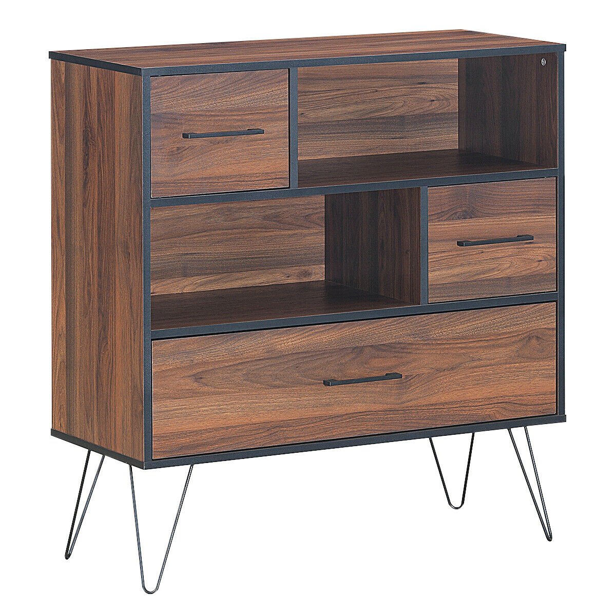 3-Tier Wood Storage Cabinet with Drawers and 4 Metal Legs, Walnut Cabinets & Chests   at Gallery Canada