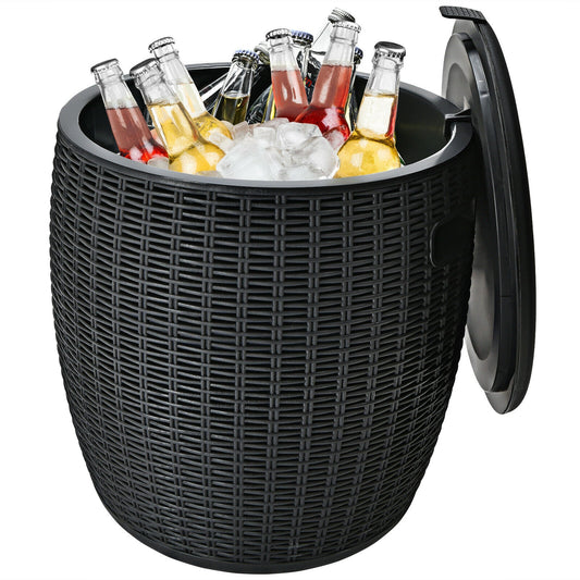 9.5 Gallon 4-in-1 Patio Rattan Cool Bar Cocktail Table Side Table, Black Coolers Black  at Gallery Canada