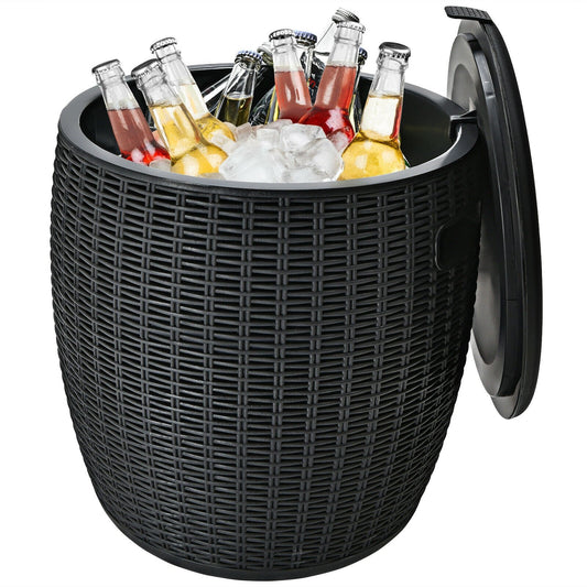 9.5 Gallon 4-in-1 Patio Rattan Cool Bar Cocktail Table Side Table, Black Coolers   at Gallery Canada