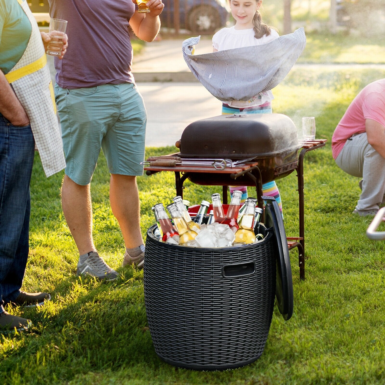 9.5 Gallon 4-in-1 Patio Rattan Cool Bar Cocktail Table Side Table, Black Coolers   at Gallery Canada