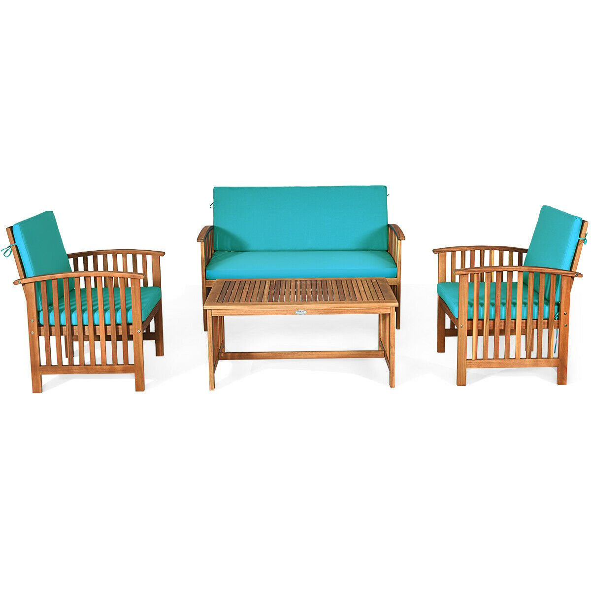 4PCS Patio Solid Wood Furniture Set, Blue - Gallery Canada