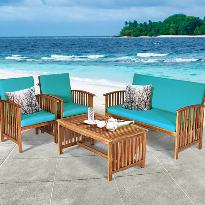 4PCS Patio Solid Wood Furniture Set, Blue - Gallery Canada