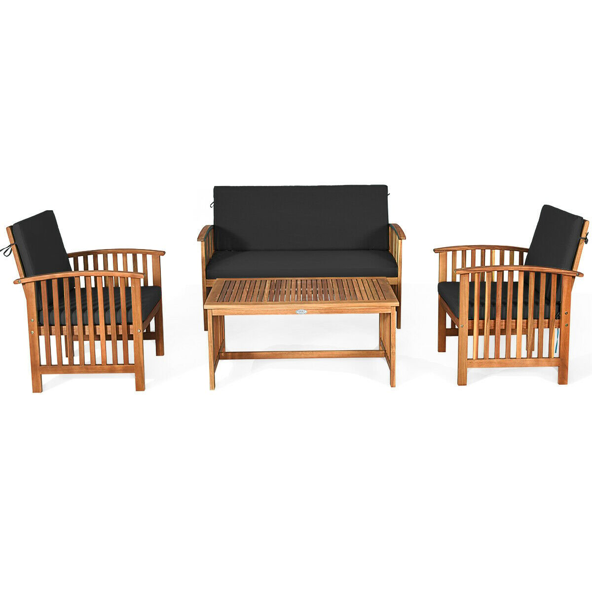 4PCS Patio Solid Wood Furniture Set, Black Patio Conversation Sets   at Gallery Canada