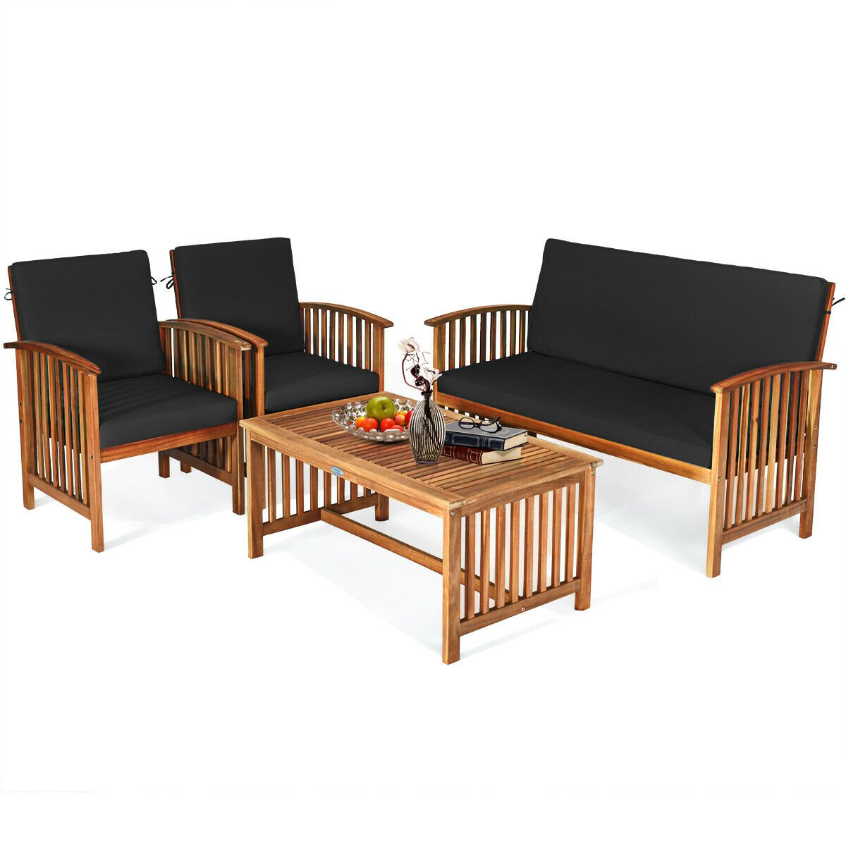 4PCS Patio Solid Wood Furniture Set, Black Patio Conversation Sets   at Gallery Canada