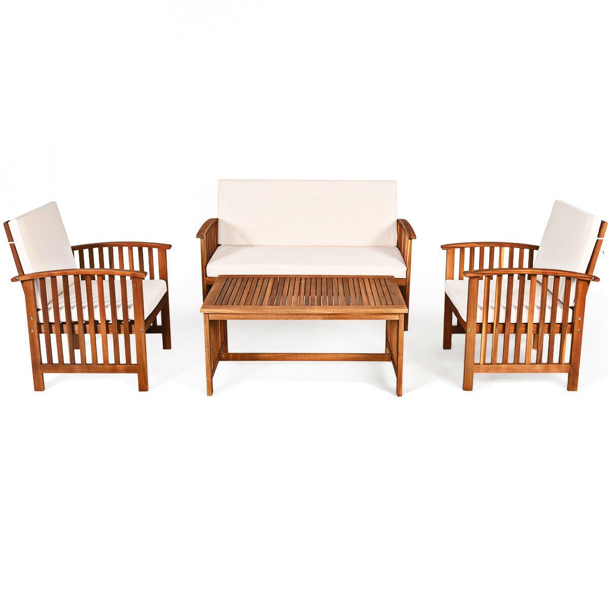 4PCS Patio Solid Wood Furniture Set, Beige Patio Conversation Sets   at Gallery Canada