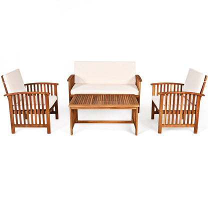 4PCS Patio Solid Wood Furniture Set, Beige Patio Conversation Sets   at Gallery Canada