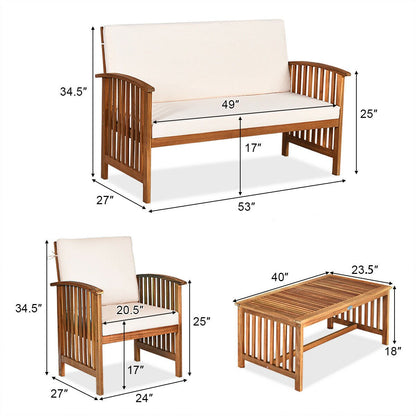 4PCS Patio Solid Wood Furniture Set, Beige - Gallery Canada