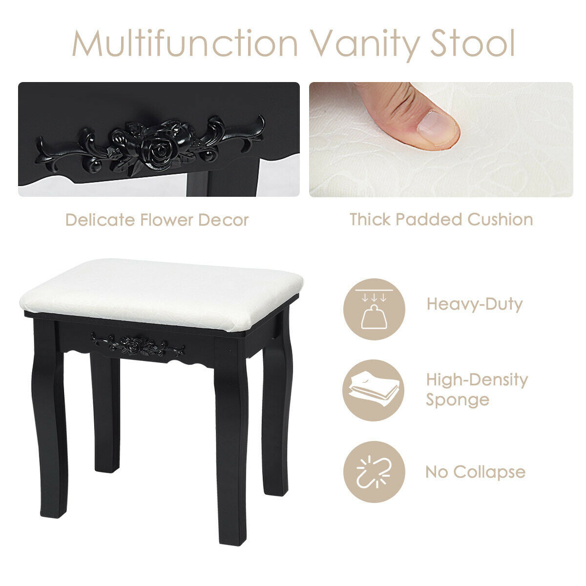 10 Dimmable Lights Vanity Table Set with Lighted Mirror and Cushioned Stool, Black Makeup Vanities   at Gallery Canada