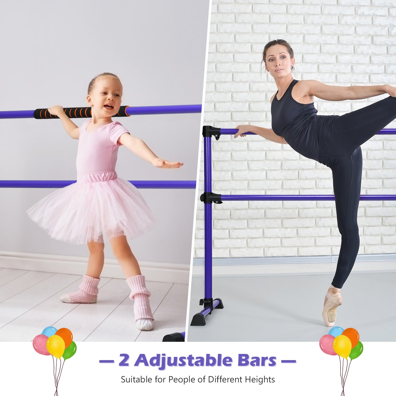 4 Feet Portable Freestanding Stable Construction Pilates Ballet Barre with Double Dance Bar, Purple Yoga Accessories   at Gallery Canada