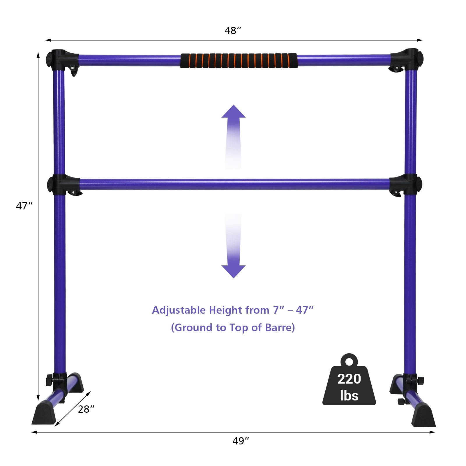 4 Feet Portable Freestanding Stable Construction Pilates Ballet Barre with Double Dance Bar, Purple Yoga Accessories   at Gallery Canada