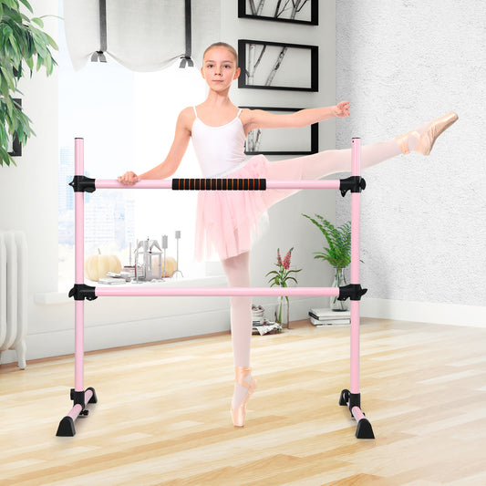 4 Feet Portable Freestanding Stable Construction Pilates Ballet Barre with Double Dance Bar, Pink Yoga Accessories Pink  at Gallery Canada