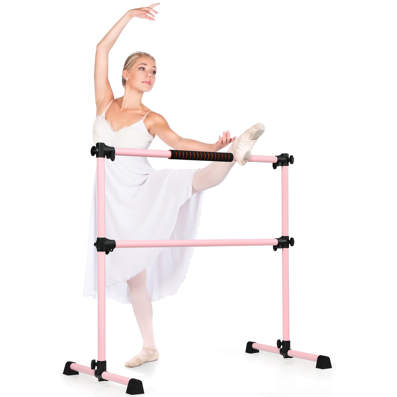 4 Feet Portable Freestanding Stable Construction Pilates Ballet Barre with Double Dance Bar, Pink Yoga Accessories   at Gallery Canada