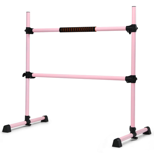 4 Feet Portable Freestanding Stable Construction Pilates Ballet Barre with Double Dance Bar, Pink