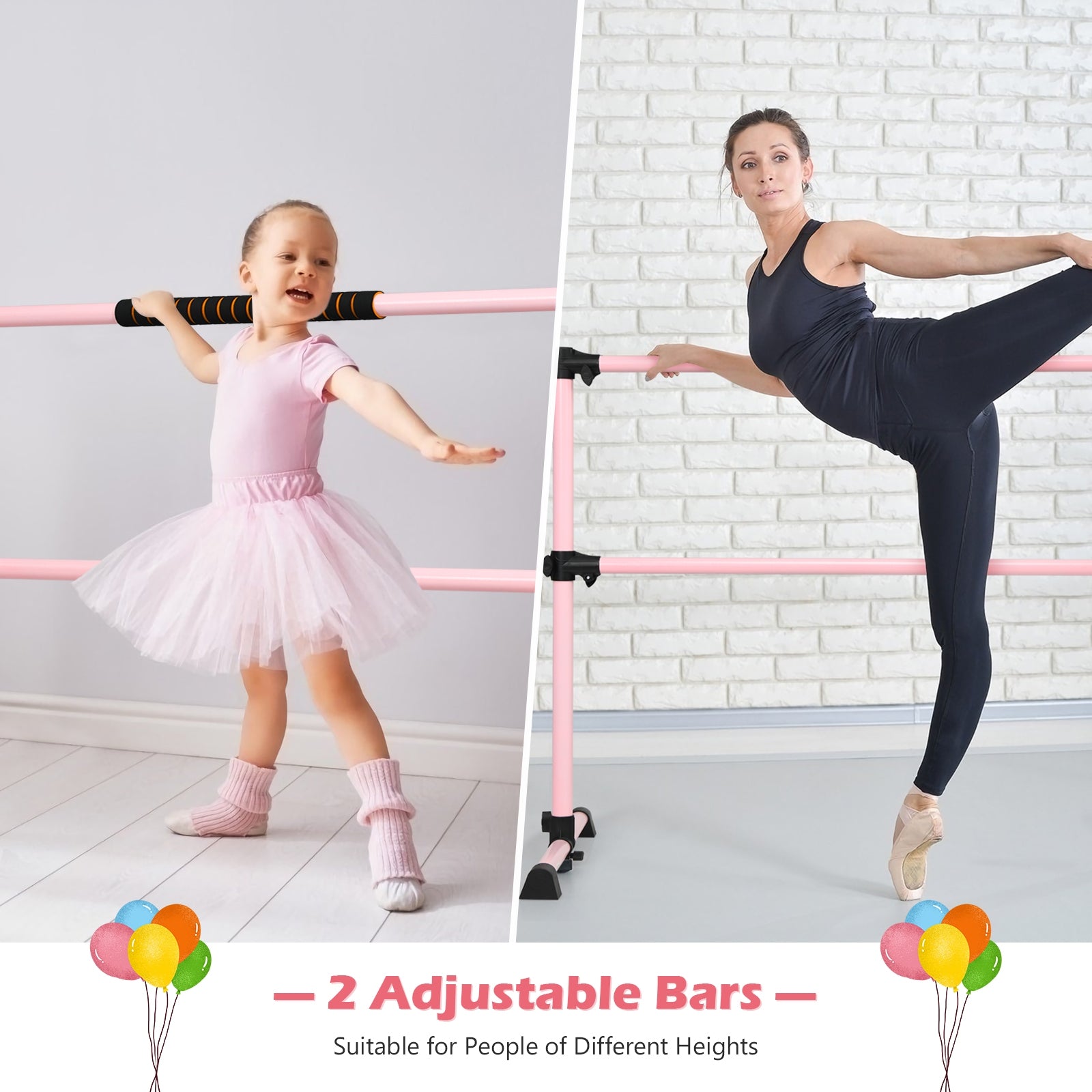 4 Feet Portable Freestanding Stable Construction Pilates Ballet Barre with Double Dance Bar, Pink Yoga Accessories   at Gallery Canada